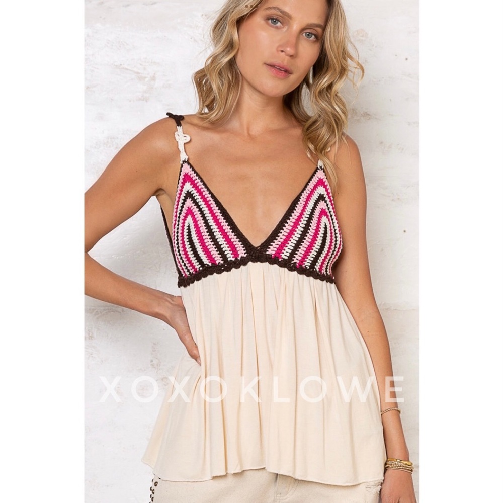 POL Pink Multi Crochet Baby Doll Tank Top - Picture 11 of 13